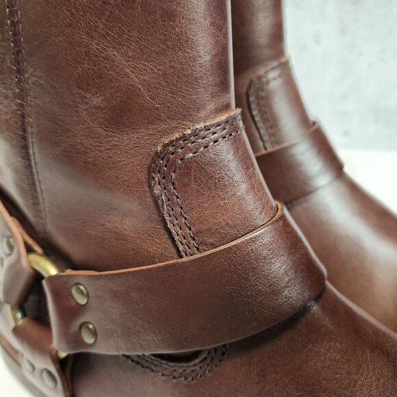 FRYE Sam Harness Mens Boots 8M Dark Brown Leather Mid-Calf Back Zipper - Picture 10 of 16